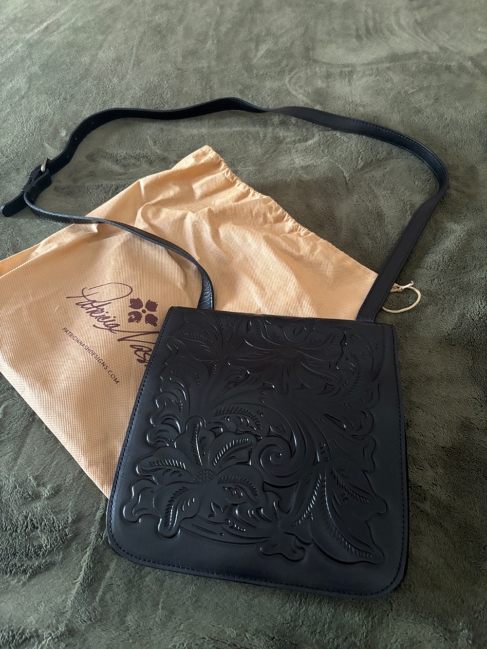 Patricia Nash Black Tooled Leather Crossbody Purse